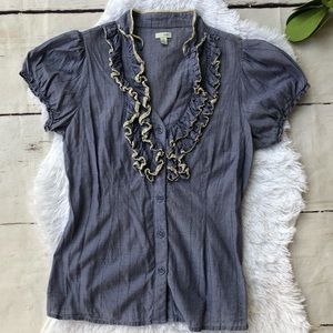 Odille Blue Dewpoint Ruffle Blouse 10